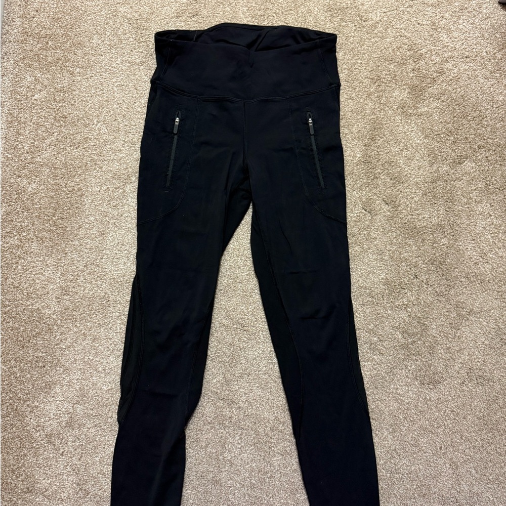 Lululemon Black Leggings with front zipper & back calf mesh